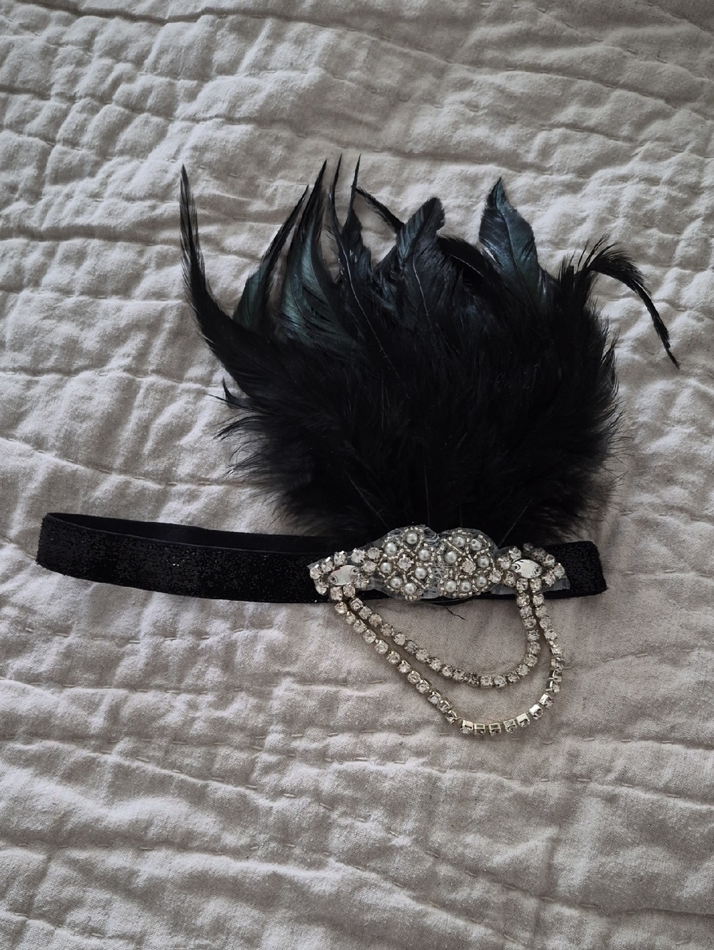 Black Feather Crystal Flapper Headband